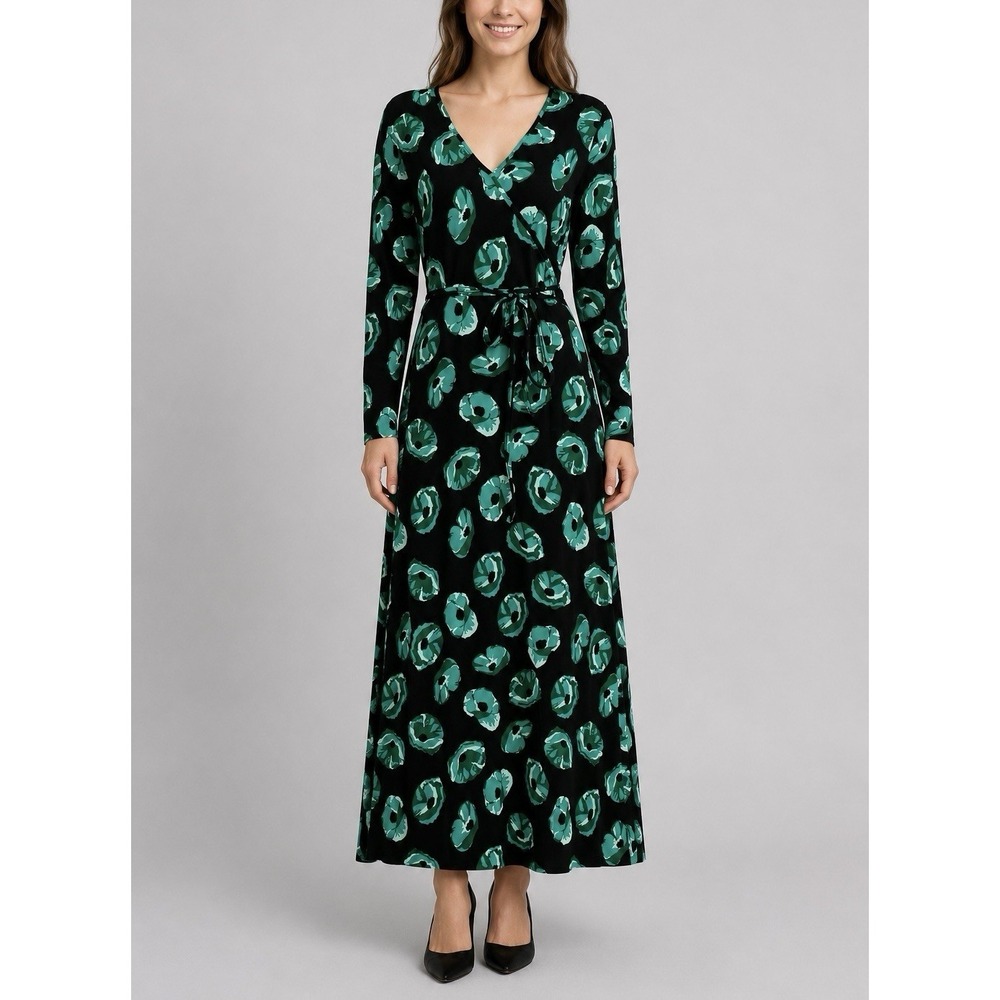 Twiggy London Floral Wrap Maxi Dress Womens S Black Resortwear Preppy Coastal